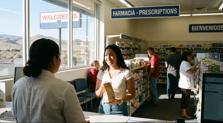 Recogiendo medicamentos en la farmacia